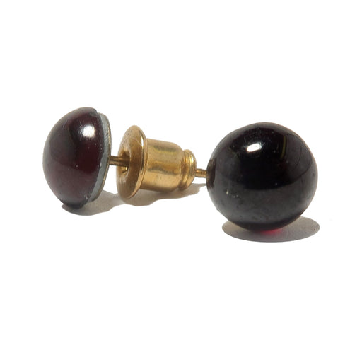 red garnet circle cabochons on gold stud earrings