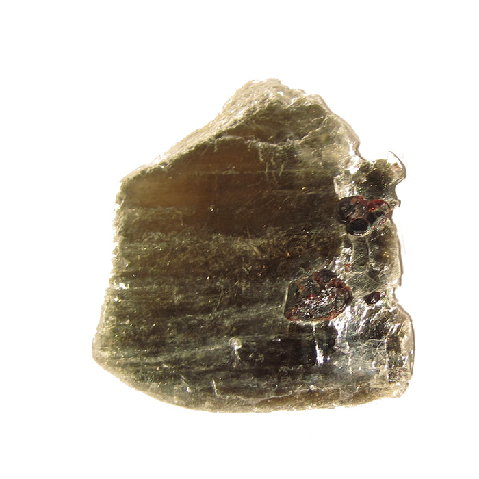Garnet Mineral Gem Specimen in Mica Crystal on Natural Wood Stand
