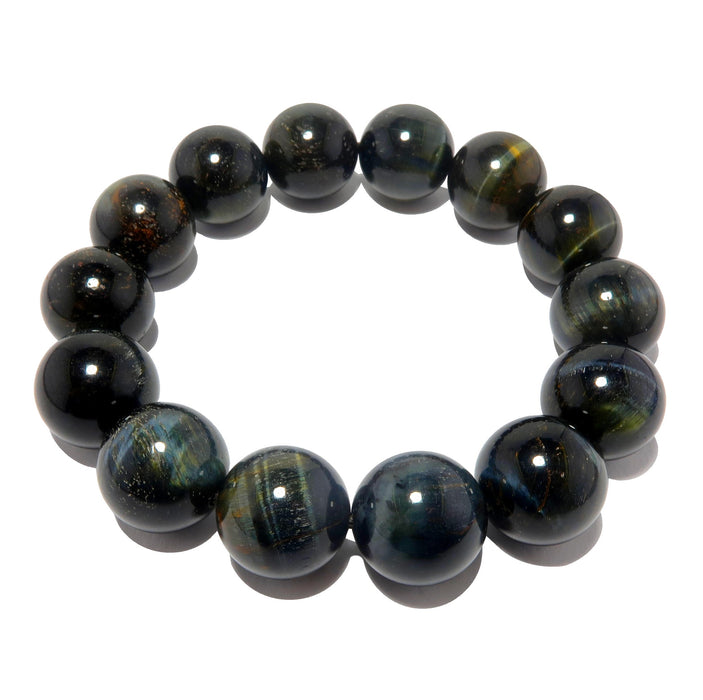 genuine hawks eye gemstone stretch bracelet, beaded with round blue tiger's eye beads, handmade at satin crystals jewelry studio