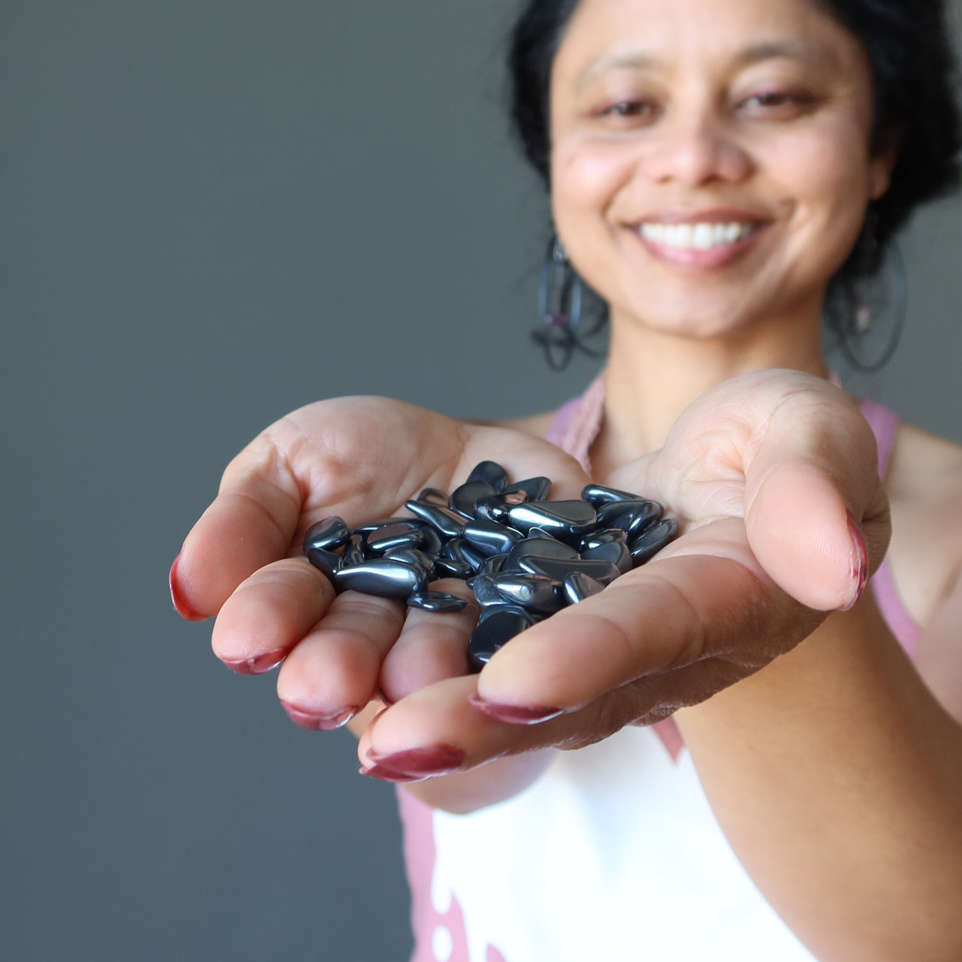 Hematite Tumbled Stone Set 50 Protection Pocket Mini Gems — Satin Crystals