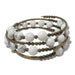 genuine white and gray howlite beads on an antiqued brass memory wire coil bracelet, beaded for a multi-layered jewelry statement. 