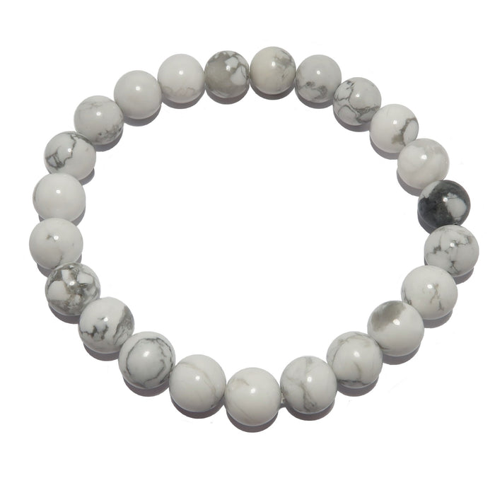 white and gray howlite stretch bracelet beaded with 7-8mm beads