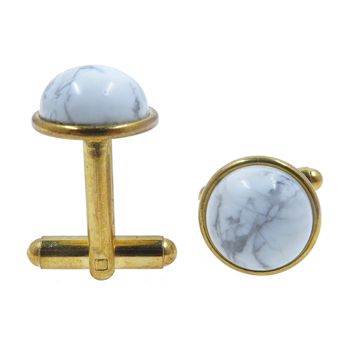 white and gray howlite in gold cufflinks