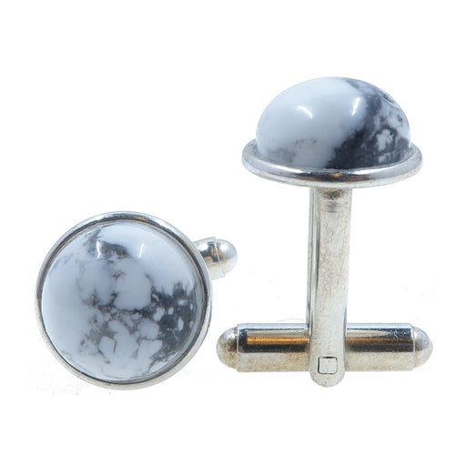 white and gray howlite stones in silver cufflinks