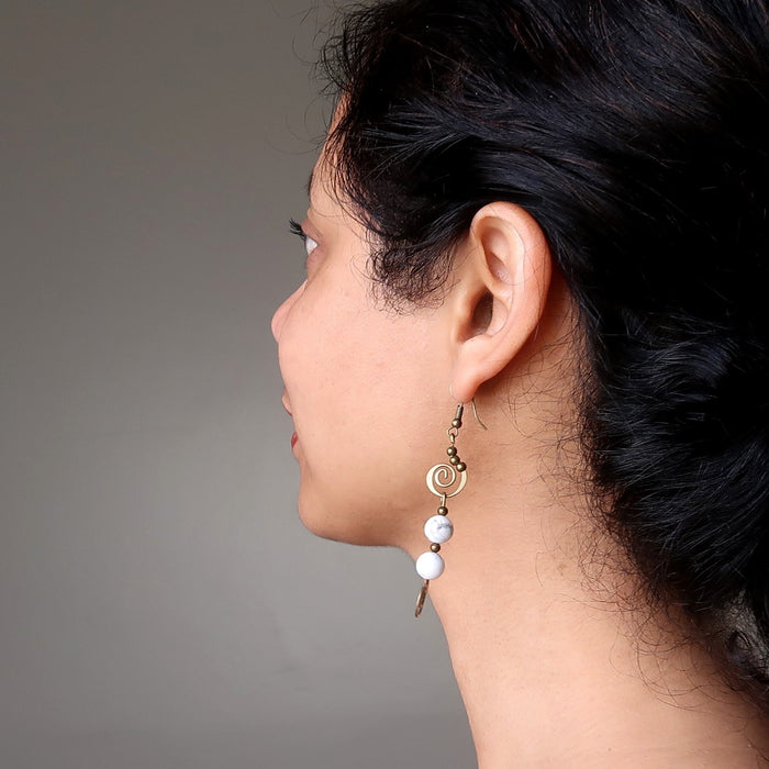 sheila wearing Howlite Earrings 