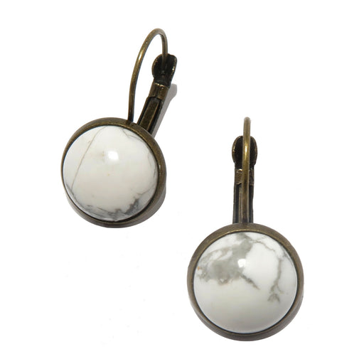 white and gray howlite circles in bronze leverback earrings