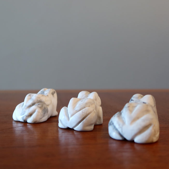 back sides of 3 Howlite Frogs