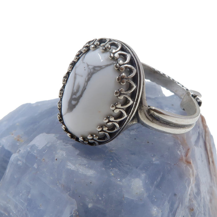 Howlite Ring White Mountain Gem Adjustable Sterling Silver