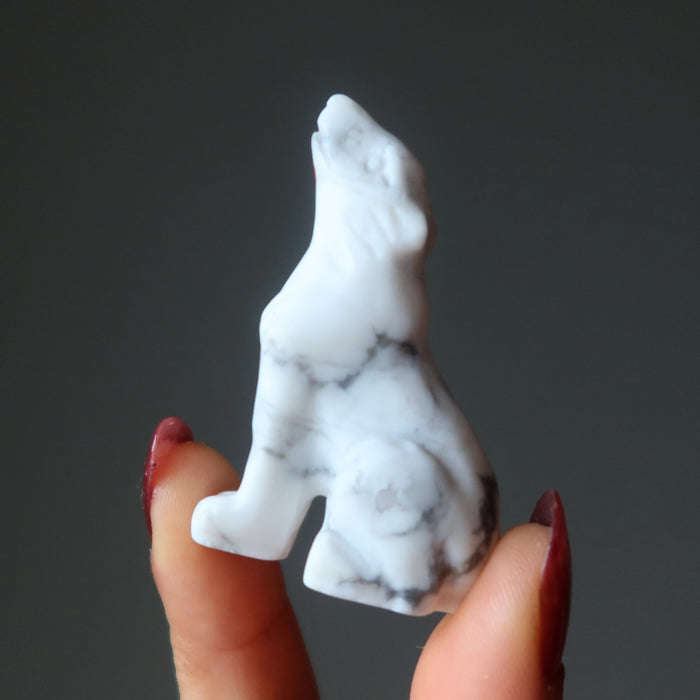 Howlite Wolf Howling Full Moon Guardian Animal White Statue