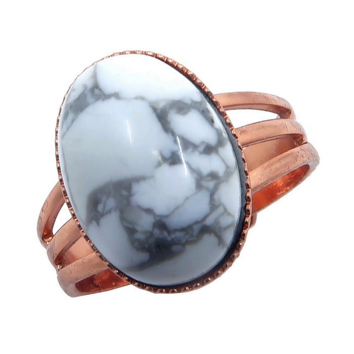 Howlite Ring Positive White Oval Stone Adjustable Copper