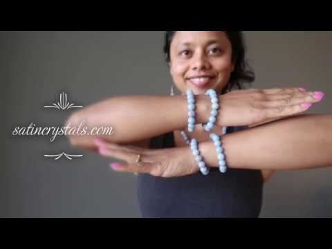 video about blue angelite round beaded stretch bracelet