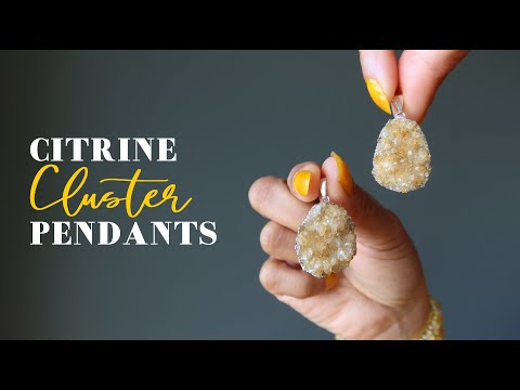 video on yellow citrine cluster in silver pendant