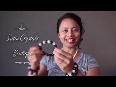 video on snow quartz rainbow obsidian bracelets