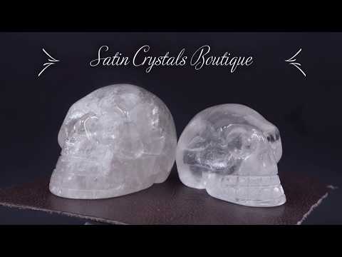 video on clear quartz skull carvings
