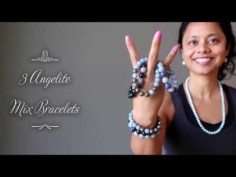 video on wearing blue angelite and black rainbow obsidian stretch bracelet