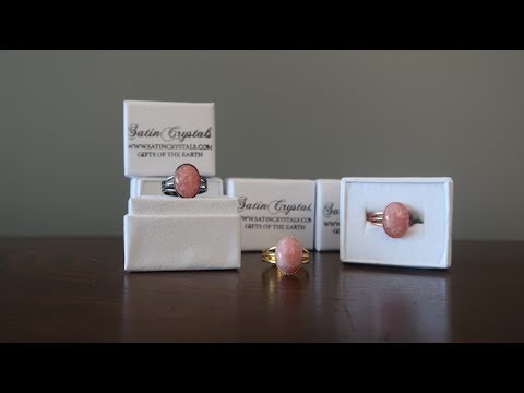 video about rhodochrosite oval in gold adjustable ring