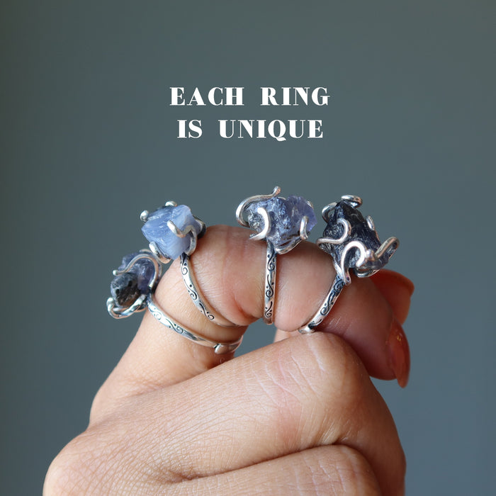 Iolite Ring I Like the Rich Life Blue Stone Sterling Silver Adjustable