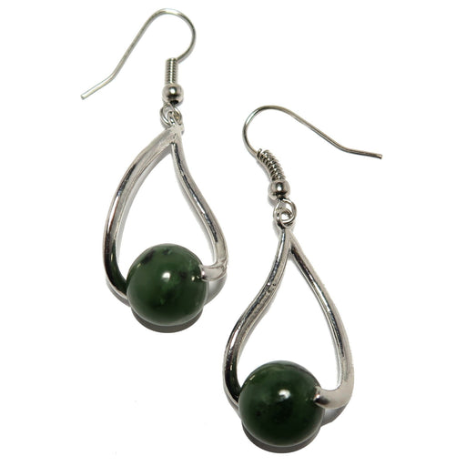 dark green nephrite jade in silver earrings