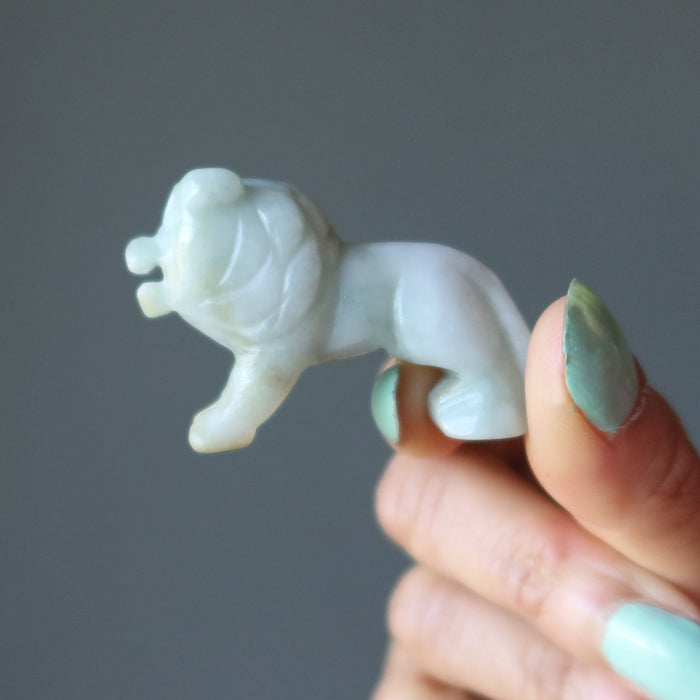 Jade Lion Lucky Life Leader Green Jadeite Crystal Animal Figurine