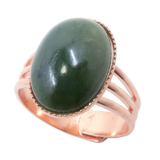 green jade oval in copper adjustable ring