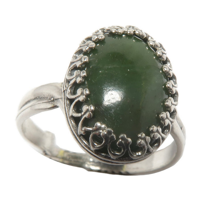 nephrite jade oval in sterling silver ring