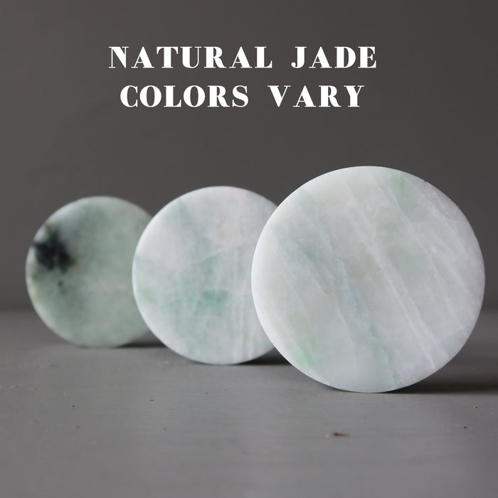 three jade circle slabs showing color variation