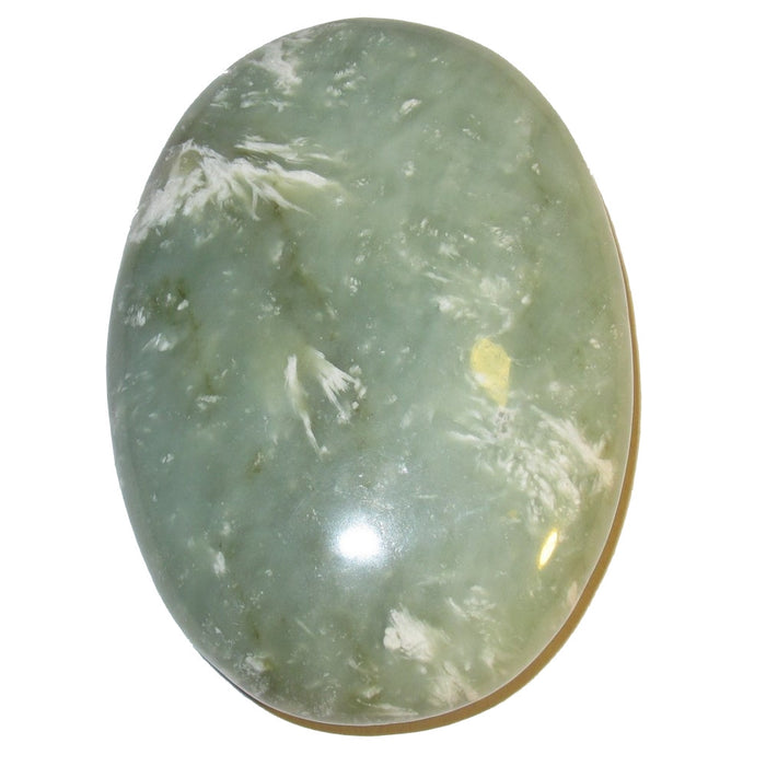 Jade Polished Stone 04 Olive Green Crystal Lucky Fortune Wealth Palm Oval Rock 2.8" (Gift Box)