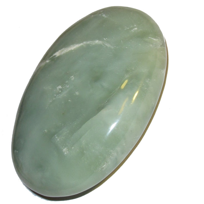 Jade Polished Stone 04 Olive Green Crystal Lucky Fortune Wealth Palm Oval Rock 2.8" (Gift Box)