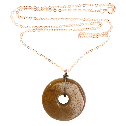 Brown Jasper Donut Amulet on 14k Rose Gold necklace