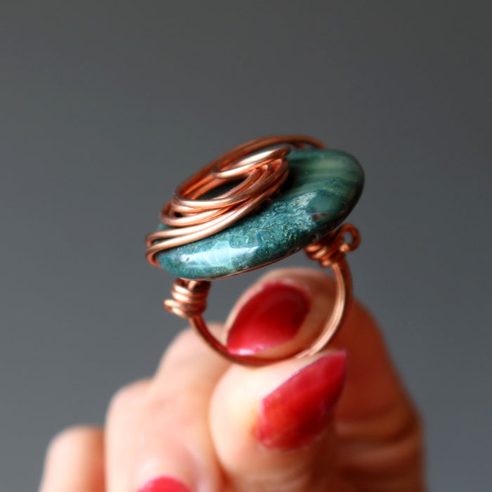Green Jasper Ring Lush Nature Lover Crystal Copper Wire