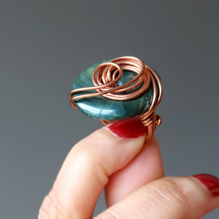 Green Jasper Ring Lush Nature Lover Crystal Copper Wire