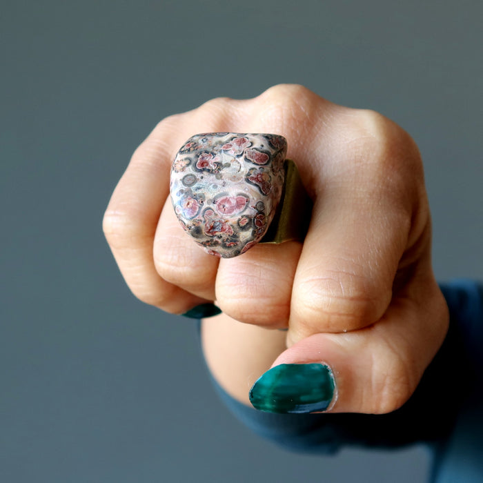Leopard Jasper Ring Wild Chunky Stone in Adjustable Bronze