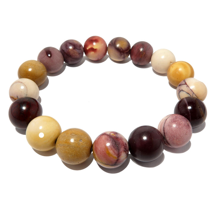 multi colored mookaite jasper round beaded stretch bracelet in 11-12mm