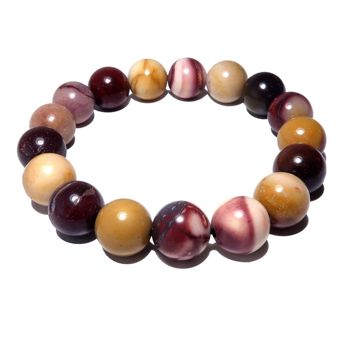 multi colored mookaite jasper round beaded stretch bracelet in 9-10mm