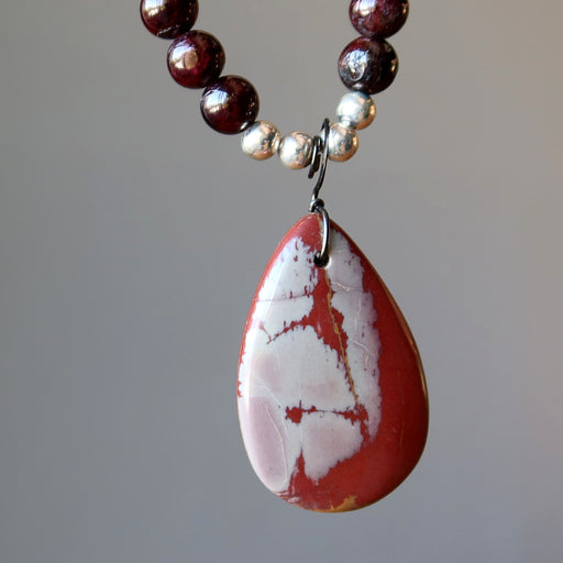 mookaite jasper and red garnet beaded necklace