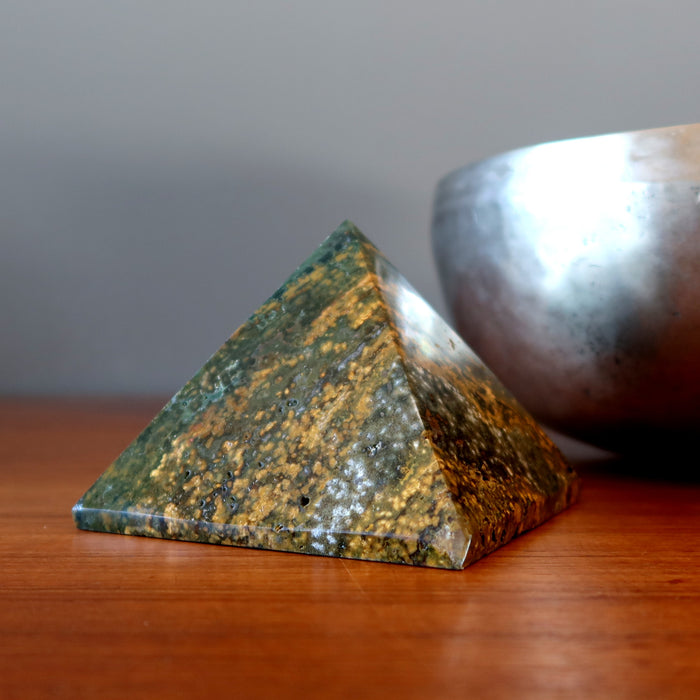 Ocean Jasper Pyramid Sacred Song of Sea Golden Green Stone