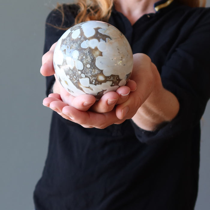 Ocean Jasper Sphere Serene White Relaxation Crystal Ball