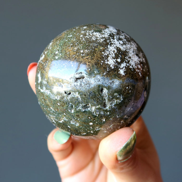 Ocean Jasper Sphere White Arctic Calming Green Crystal Ball