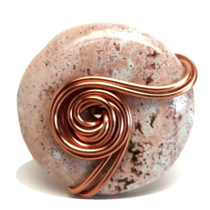 Pink Jasper Ring Sweet Spot Love Stone in Copper Wire Wrap