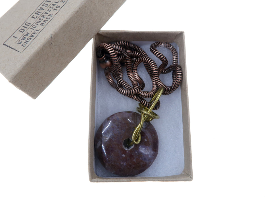 Jasper Purple Necklace Dark Donut Stone Gold Wire Wrapped