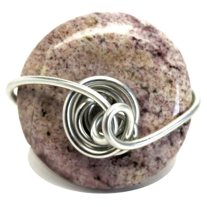 Purple Jasper Ring Dreamy Donut Stone in Silver Wire Wrap