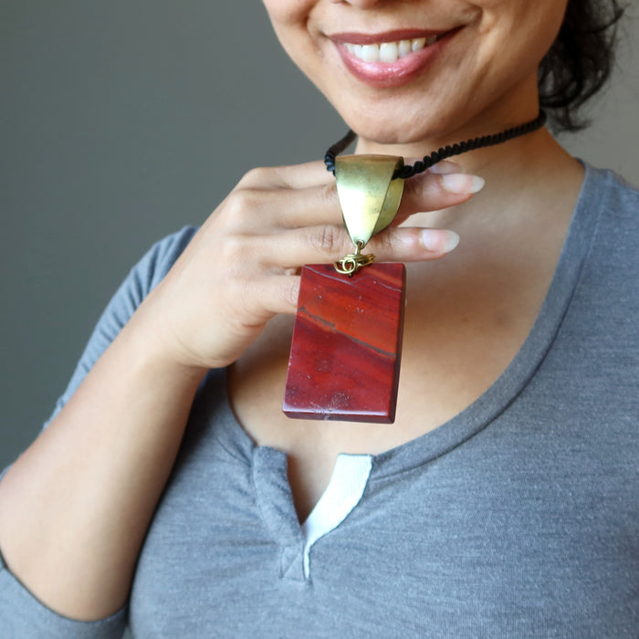 Red Jasper Necklace Happy Crystal Big Rectangle Stone