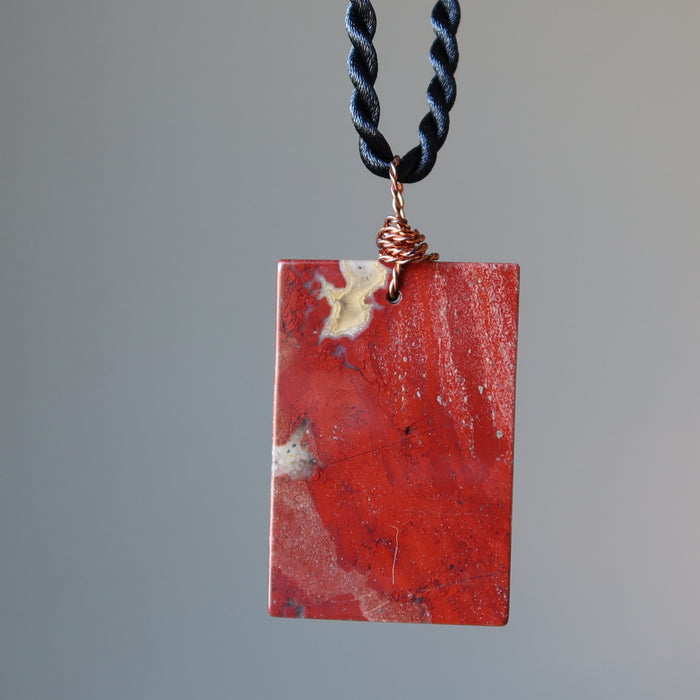 Red Jasper Necklace Big Energy Rectangle Copper Gemstone
