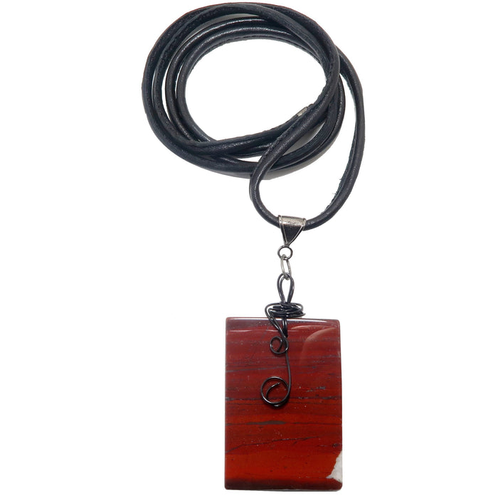 Red Jasper Necklace Brick of Protection Stone Black Leather