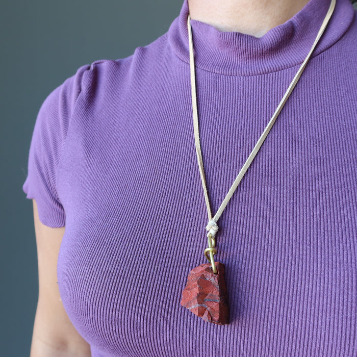Red Jasper Necklace Caveman Fire Element Stone on Leather