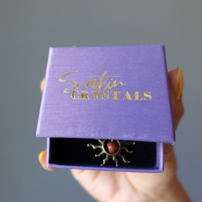 red jasper sun pendant in satin crystals gift box