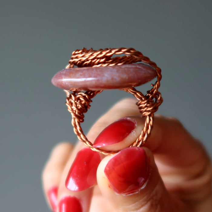 Red Jasper Ring Twisted Copper Steampunk Wrapped Donut