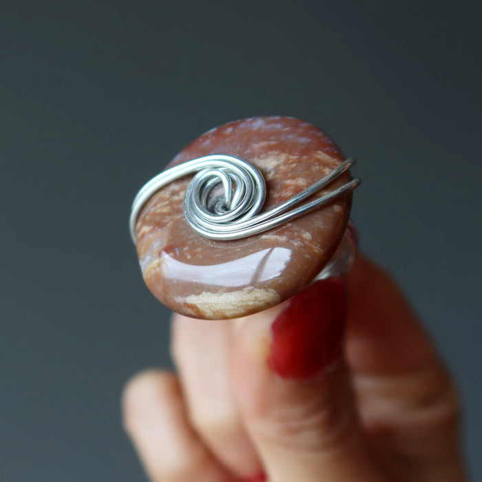 Red Jasper Ring Martian Sky Stone Silver Wire Wrapped