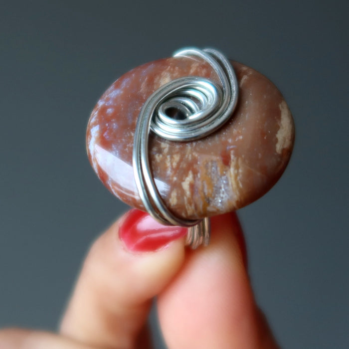 Red Jasper Ring Martian Sky Stone Silver Wire Wrapped