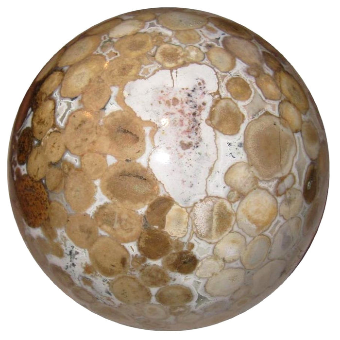 brown white spotted snake jasper sphere